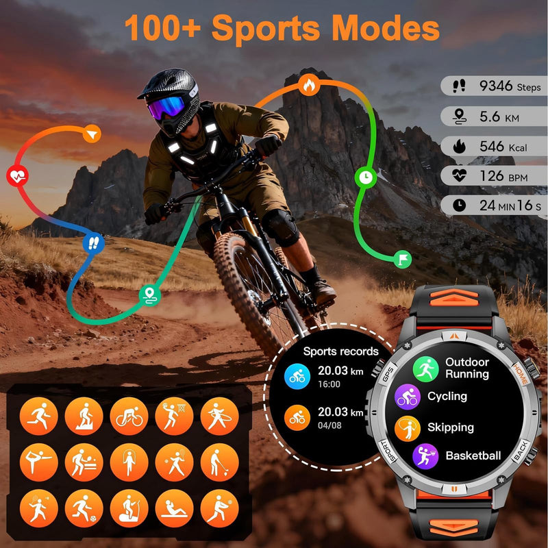 Smart Watch for Men with 7-Day Battery and Built-in GPS, 1.46" Round Fitness Watch, Heart Rate/SpO2/Sleep Monitor, IP68 Waterproof, Compatible with Android iOS (Color Blocking) Color Blocking