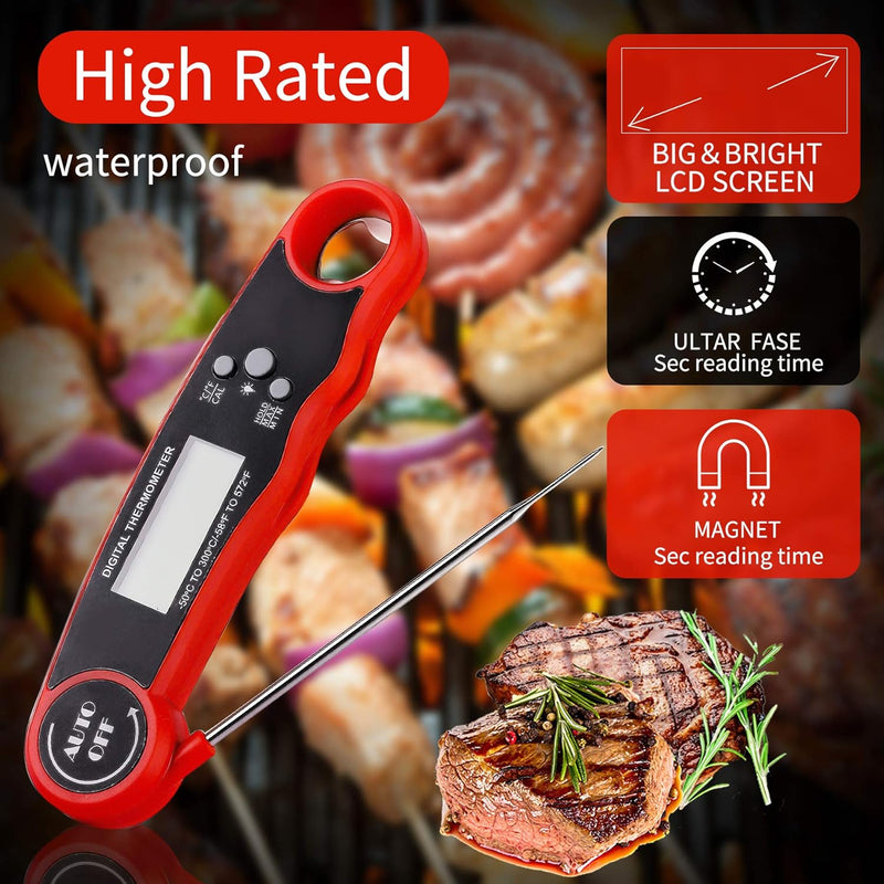 Digital Instant Read Meat Thermometer - Waterproof Kitchen Food Cooking Thermometer with Backlight LCD - Best Super Fast Electric Meat Thermometer Probe for BBQ Grilling Smoker Baking Turkey Chilli