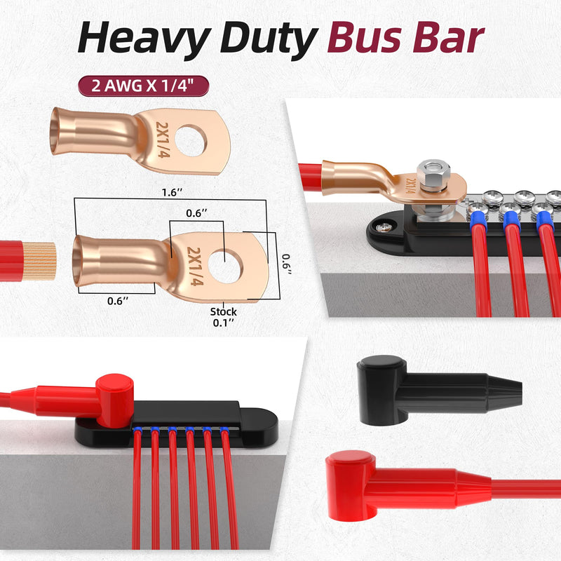 Power Distribution Block 12V 150A 1/4" Stud Marine Bus Bar 12 Volt DC Battery Busbar for Boat Automotive Solar Wiring