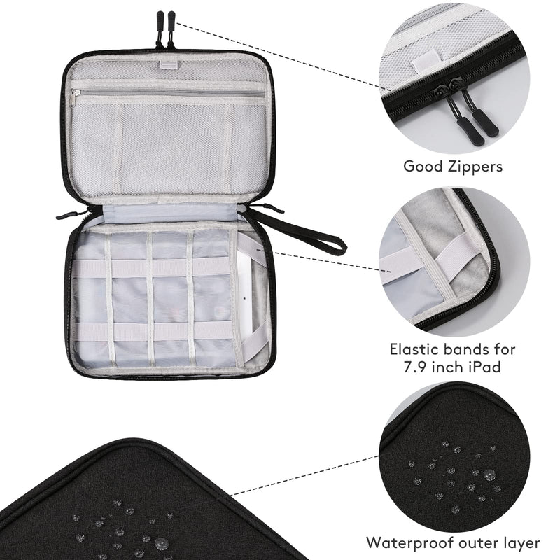 DDgro Travel Electronics Organizer Pouch Bag for Tech Gadgets & Airplane Accessories, for Cables/Cords & Chargers/iPad Mini/Kindle (Large, Black) Black-Large Large