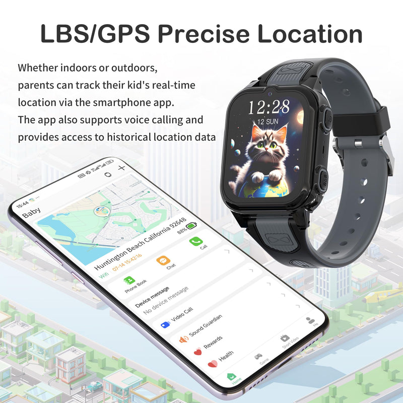 4G Kids Smart Watch with GPS Tracker Video Voice Calling Text Chat SOS Call, Waterproof Smartwatch Age 5-12, Wallpaper Store School Model Camera Pedometer Game Alarm Clock Stopwatch for Kid(Blue)