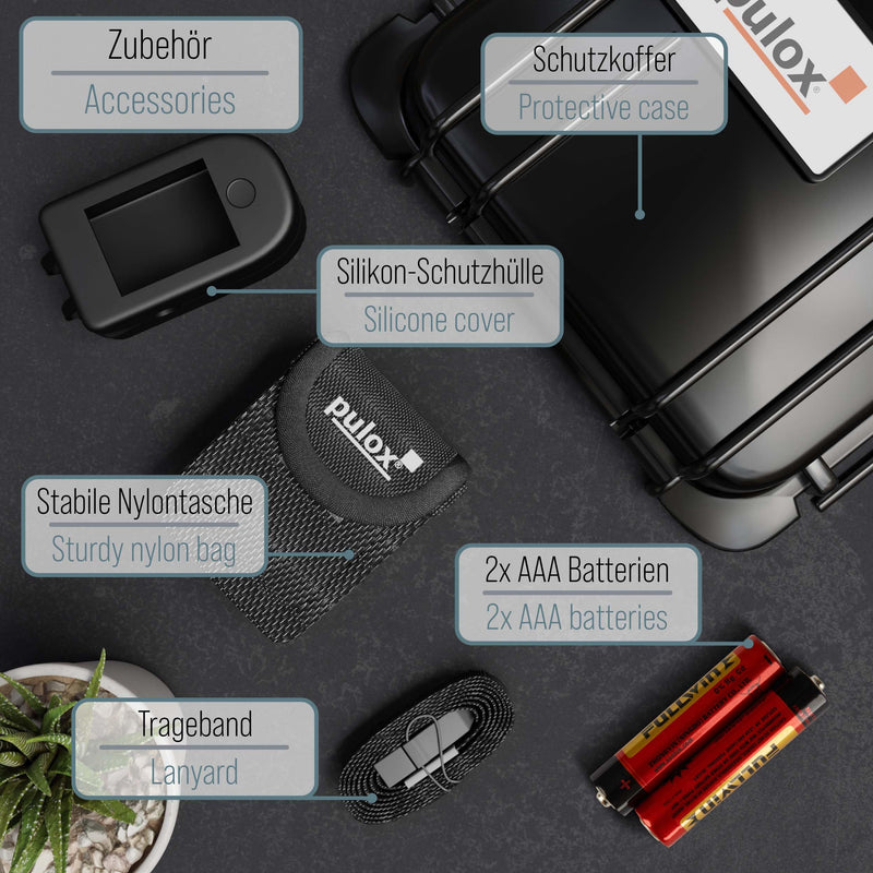 [AUSTRALIA] - Pulse oximeter PULOX PO-200A with switchable alarm function and pulse tone incl. Accessories *Colour selection possible, black 