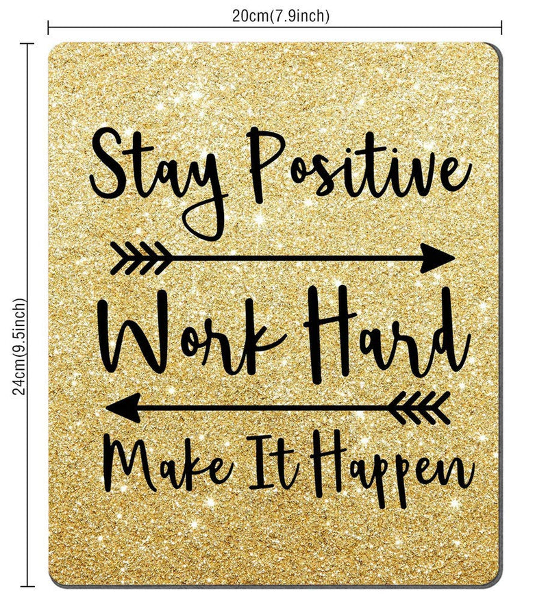Amcove Gaming Mouse Pad Custom, Stay Positive Work Hard and Make It Happen Inspirational Quotes Mouse pad Art Gold Glitter Black Quote