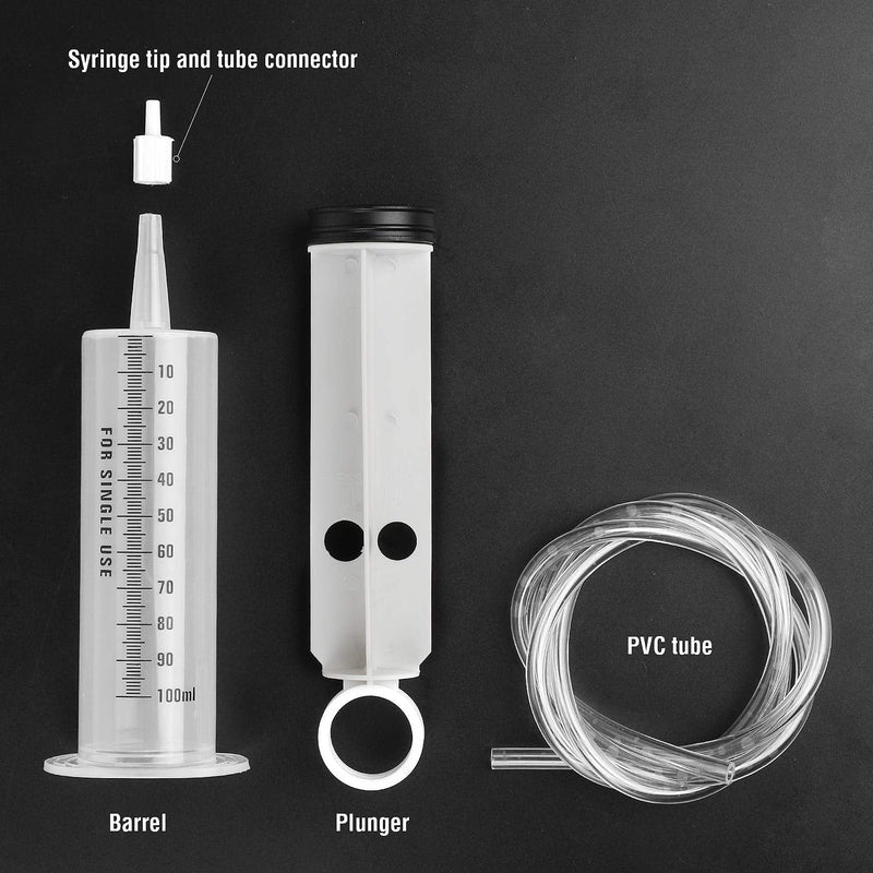 Hyber&Cara 100 ml Plastic Syringe with 100 cm Hose Made of PVC, Dosing Syringe, Feed Syringe, Marinating Syringe for Engine Oil, Brake Fluid Bleeding, Gardening, Pack of 2 100ml