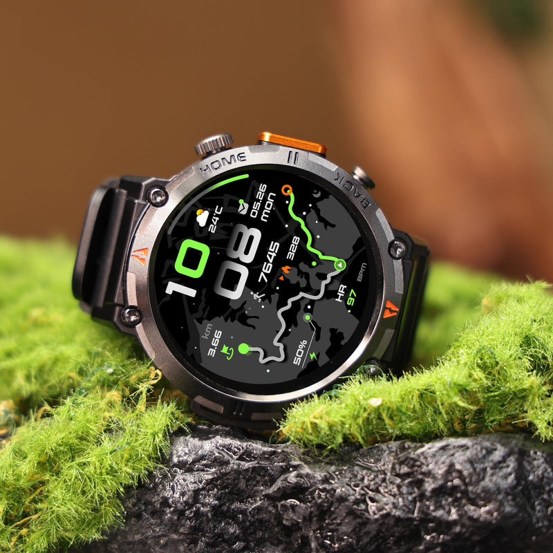 Military Smart Watches for Men Built-in GPS LED Flashlight Smartwatch | Rugged Tactical Smart Watch 3ATM Waterproof Compass Calls 530mAh Battery Fitness Tracker with HR/Sleep Monitor iOS Android KE3P Black