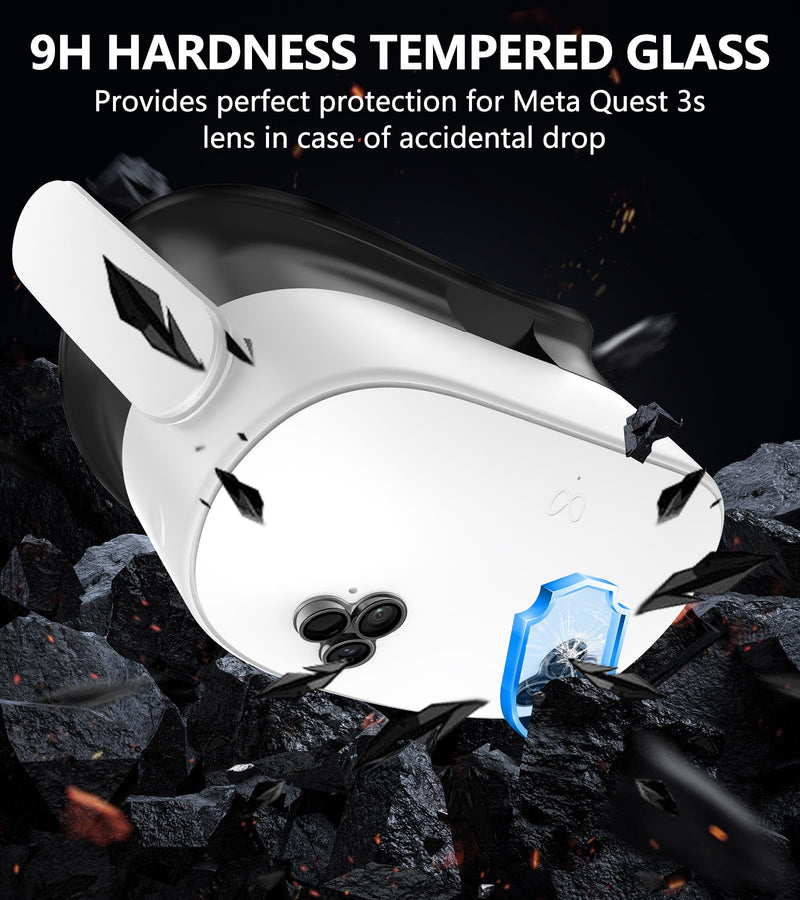 Silicone Cover Set for Oculus/Meta Quest 3S Accessories, 9H Tempered Glass Camera Lens Protector, All-Round Protection for Meta Quest 3s