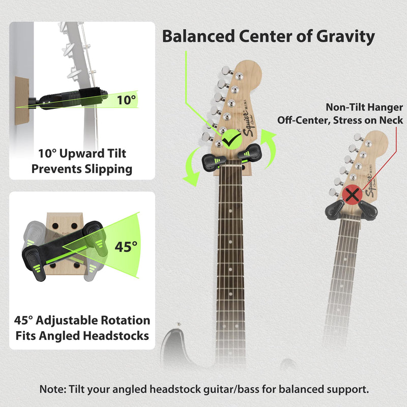 [AUSTRALIA] - Auto Lock Guitar Wall Mount 3-Pack, Reinforced 4-Screw Base, Locking Guitar Hanger for Heavy Bass, Electric, Acoustic Guitar, Soft Velvet Contact Surface to Protect Nitro Lacquer 3 Pack 