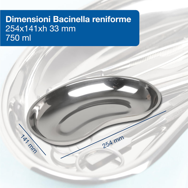 GIMA 26611 Stainless Steel Kidney Dish, 254 mm x 141 mm x 33 mm, capacity 750 ml 254 x 141 x 33 mm