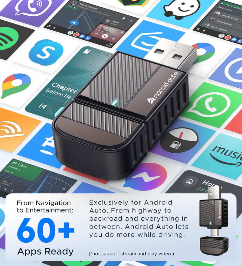 ByteWave Android Auto Wireless Adapter, 2025 NFC Convert Wired to Wireless Android Auto Car Adapter with 5.8GHz WiFi, Mini Android Auto Dongle Compatible for Android 12+ and 2016+ Cars, USB-A/C, Black