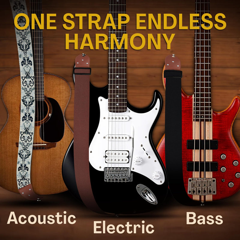 Guitar Strap For Acoustic, Electric and Bass Guitars, Adjustable Strap Includes 2 Strap Locks To Keep It Safe & 2 Unique Picks and Pick Pocket, Best Gift for Men & Women