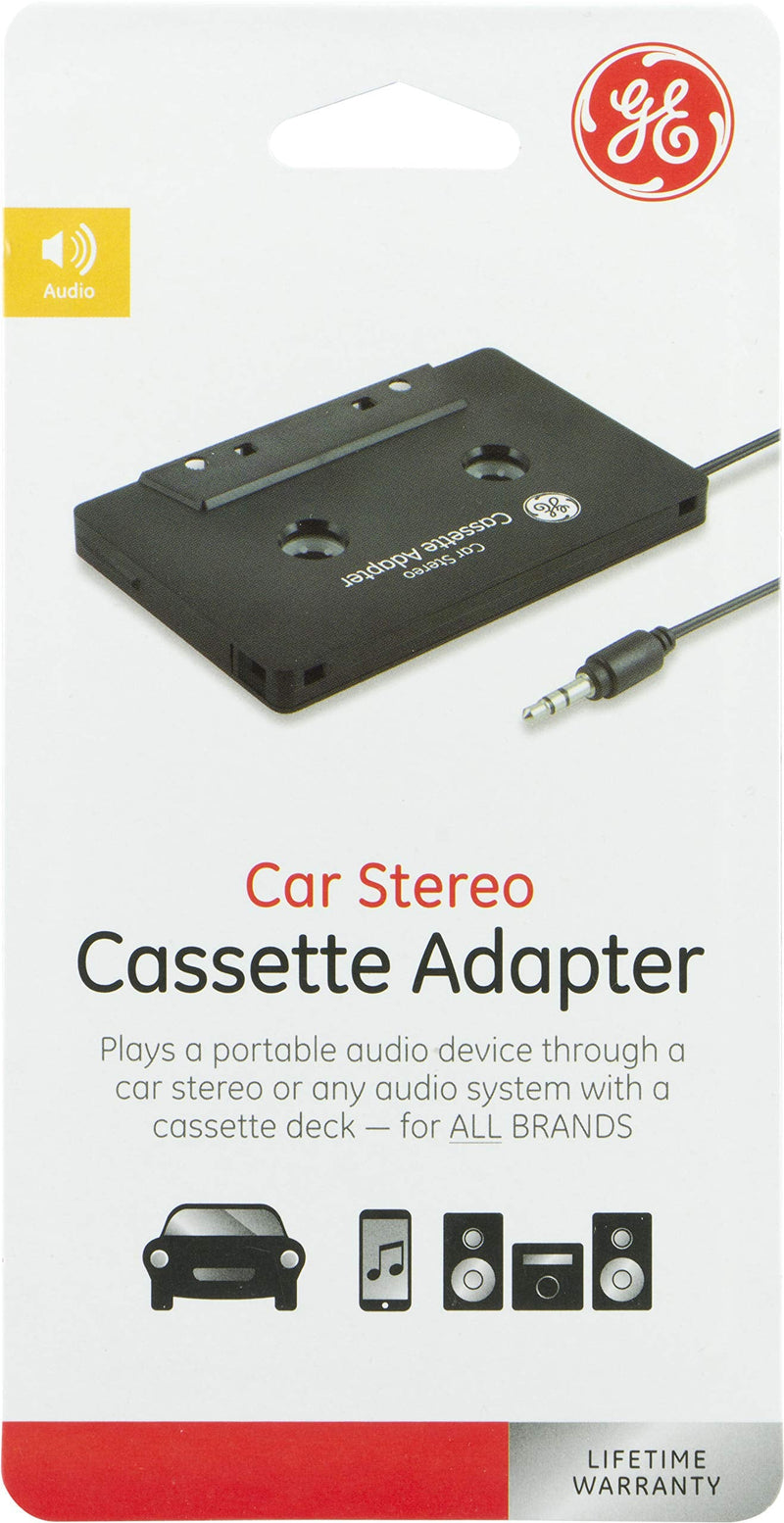 GE Car Stereo Cassette Adapter, 3.5mm Jack, For Mobile Phones, Smartphones, iPods, CD Players, MP3 Players and other Mobile Devices, Black, 34496