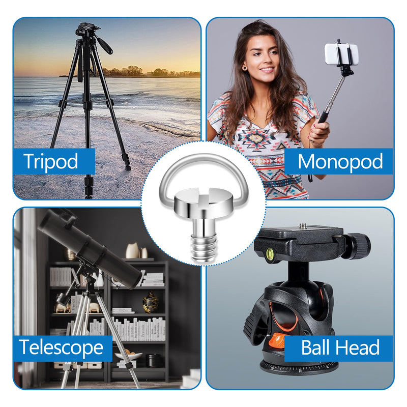 5 Pcs 1/4" Camera Tripod Screw, Stainless Steel Thread D-Ring Camera Screws, Quick Release Camera Screw for Camera Tripod Monopod QR Plate
