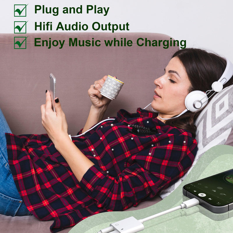 2 Pack Lightning to 3.5mm Headphone Jack Adapter, [Apple MFi Certified] 2 in 1 Headphone Adapter Aux Audio and Charger Adapter Dongle Cable Splitter Compatible with iPhone 14 13 12 11 XS XR 8 7