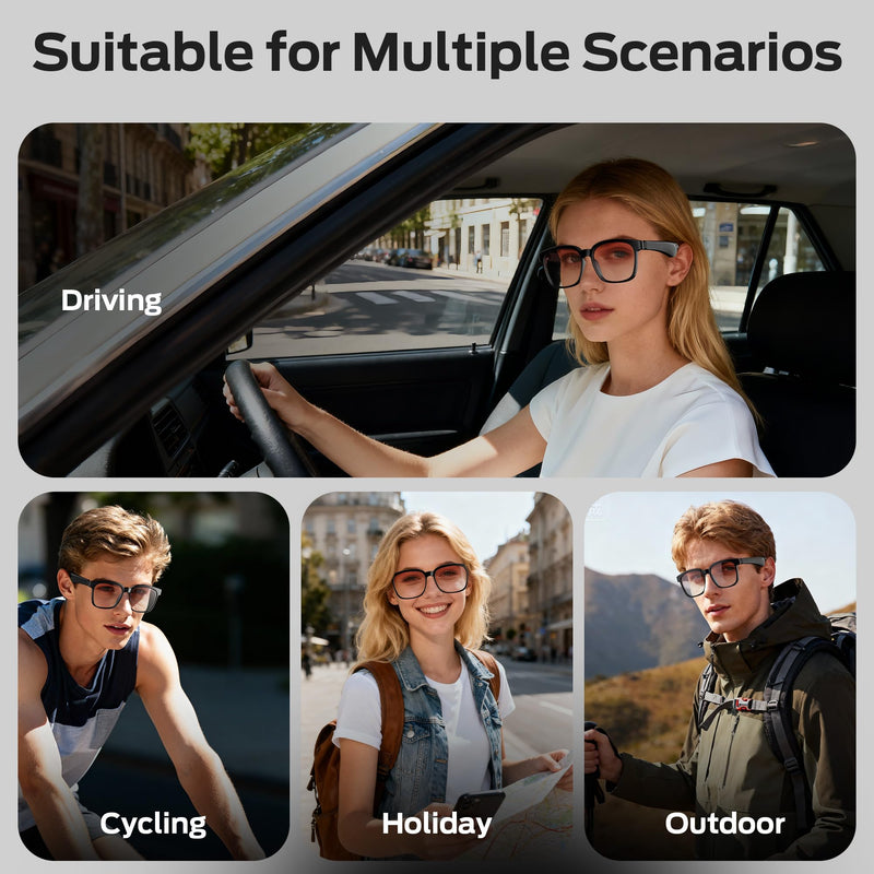 Oraolo Smart Glasses, Polarized Sunglasses with Bluetooth Speaker, Brown | Wireless Music & Calls, UV Protection, and Voice Control, Long-Lasting Battery Ideal for Athletic and Outdoor Use.