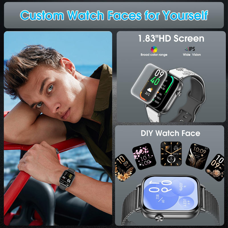 x2 Smart Watch, 1.83" HD with Calls and Messages/Heart Rate/Sleep/Female Cycle,Fitness Tracker Smartwatch for Android/iOS Compatible,Silver & Black