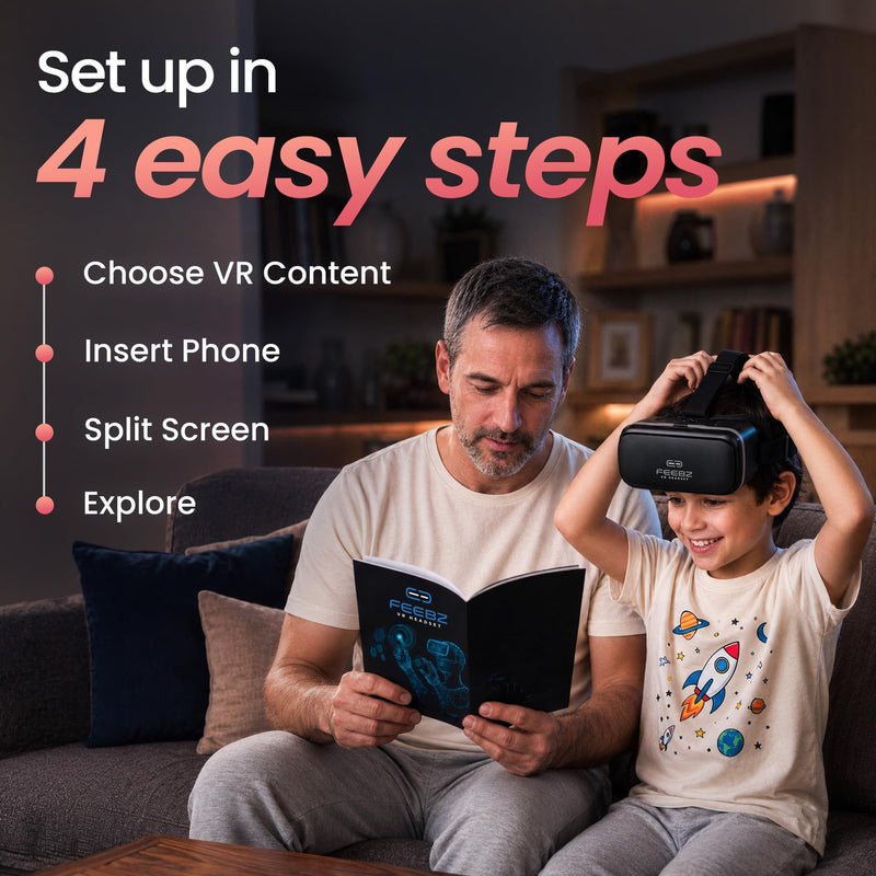 3D VR Headset for Kids + Android Remote - for iPhone & Android Phones | with 3D VR Videos & Apps Links | Virtual Reality Goggles Set for Beginners Argent