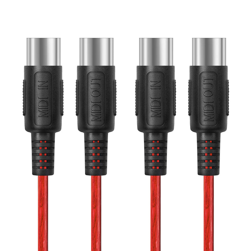 FORE 10 Feet 2-Pack Male to Male 5-Pin DIN MIDI Cable Compatible with MIDI Keyboard/Synthesizer/Guitar Multi Effects/Audio Interface/Audio Mixer/Auido Amplifier/External Sound Card/Red 10-Feet Red