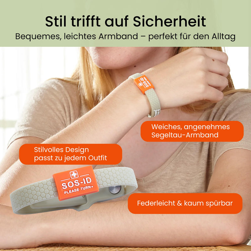 ID-No Sports Emergency Soft Silicone Bracelet with QR Code (Taupe) - Durable & Waterproof SOS Wristband for Emergencies - Quick Access to Important Health Data taupe