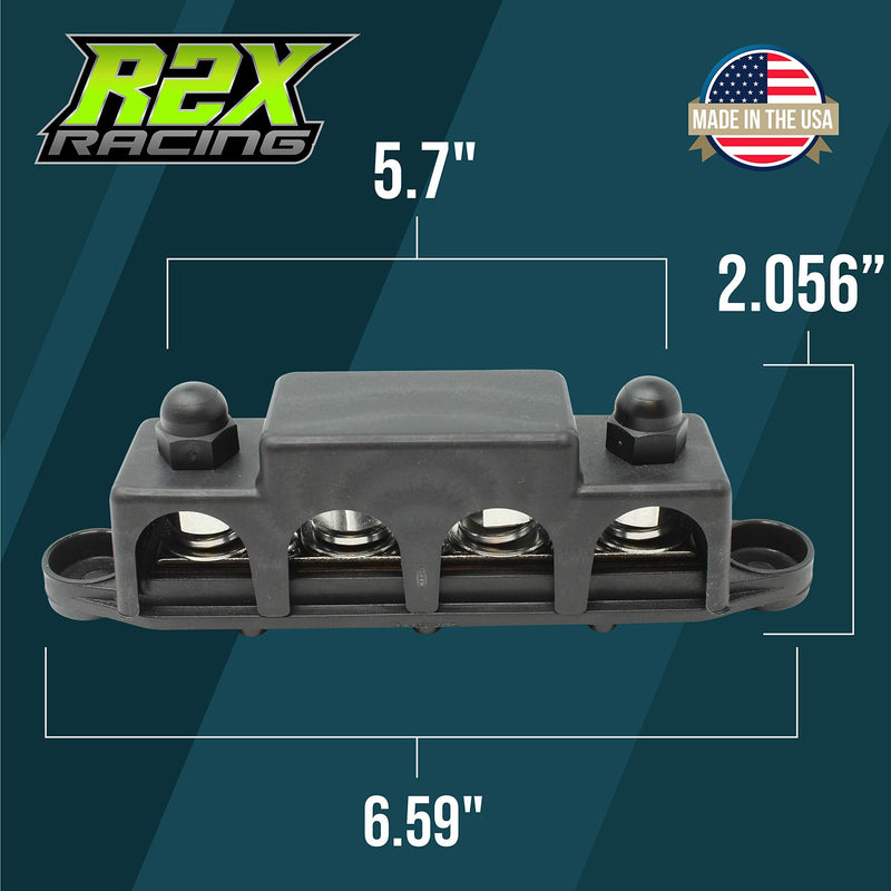 4 Post Power Distribution Block Bus Bar Pair with Cover - Made in The USA - 250 Amp Rating – Marine Bus Bar, Automotive, and Solar Wiring – Battery Terminal Distribution Block - (3/8” Black) 3/8 - Black