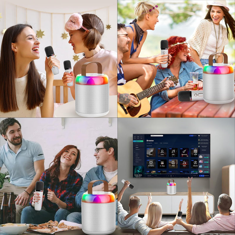 Aveek Mini Karoke Machine, Portable Bluetooth 5.3 Speaker with 1 Wireless Microphone for Kids Adults Toys Gifts for Girls Boys Birthday Christmas Camping Indoor Outdoor Home Party, White
