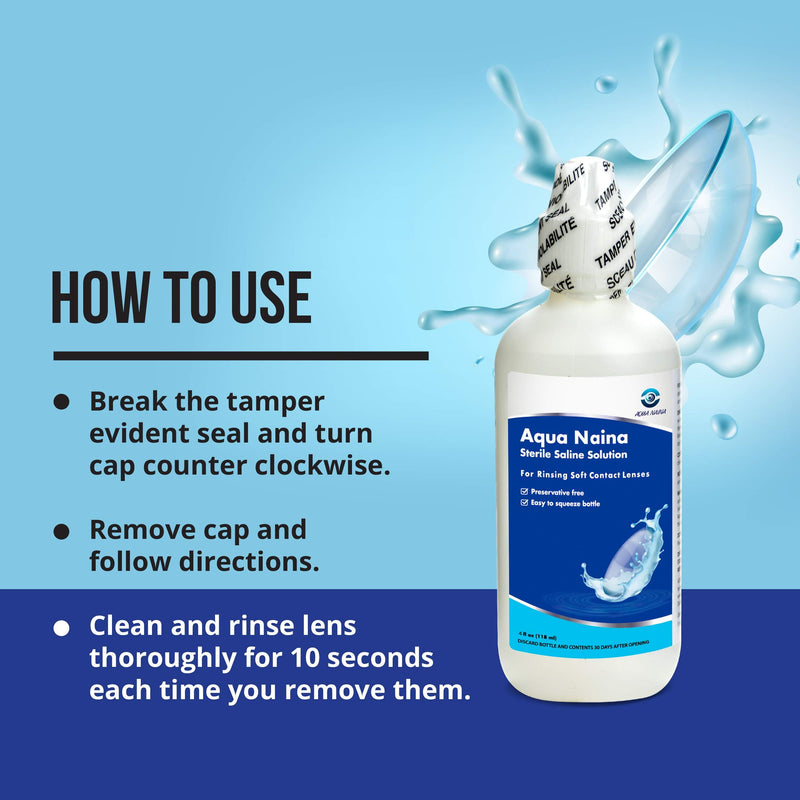 Aqua Naina (4X 4Fl. Oz) - Preservative Free Sterile Saline Solution - Unisol 4 Replacement - Contact Solution for Cleaning, Rinsing and Disinfecting Soft Contact Lenses. (4 Fl Oz (Pack of 4)) 4 Fl Oz (Pack of 4)