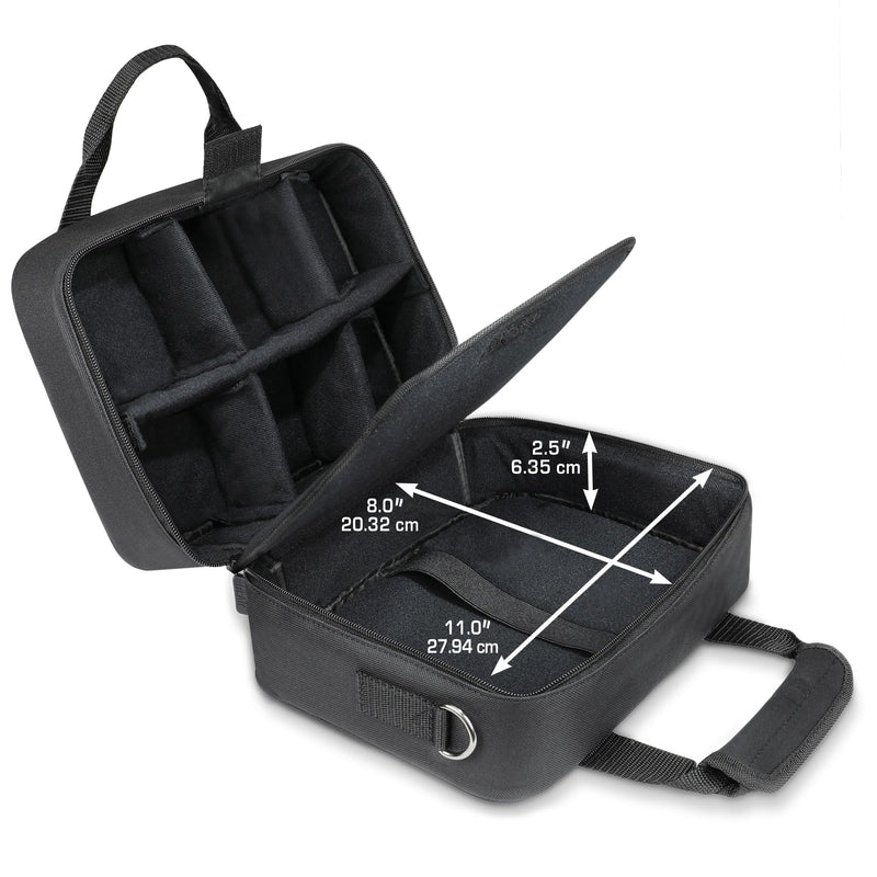 USA GEAR Podcast Equipment Case - Audio Interface Case Compatible with Focusrite Vocaster One Studio and More Studio Equipment - Customizable Interior, Shoulder Strap, and Padded Interior - Black