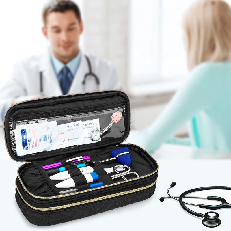 Damero Double Layer Stethoscope Bag Compatible with 3M Littmann/ADC/Omron Stethoscope, Stethoscope Carry Bag, Travel Bag for Nurse Accessories, Black