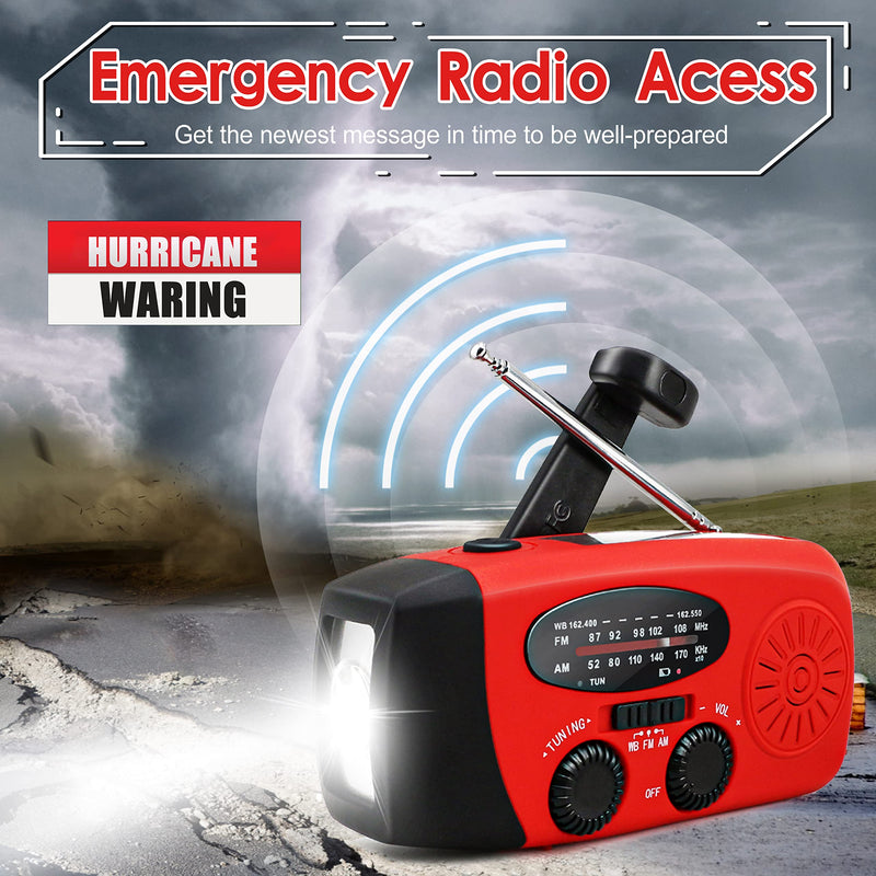 [AUSTRALIA] - RunningSnail Emergency Hand Crank Radio With LED Flashlight For Emergency, AM/FM NOAA Portable Weather Radio With 2000mAh Power Bank Phone Charger, USB Charged & Solar Power For Camping, Emergency 087-Red 