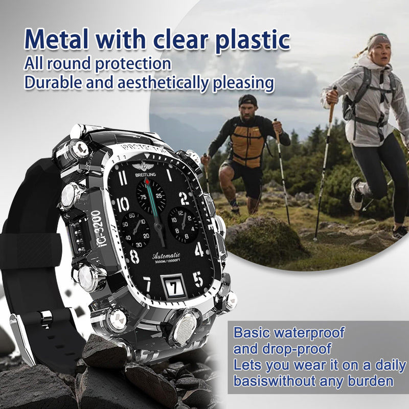 Case compatible with Apple Watch Series 10/11 46mm Bands for Men, iG3200 High End Sport Wristband with Case Protector for iWatch 10/11 46mm, Stylish Gift for Husband Boyfriend (Silver)