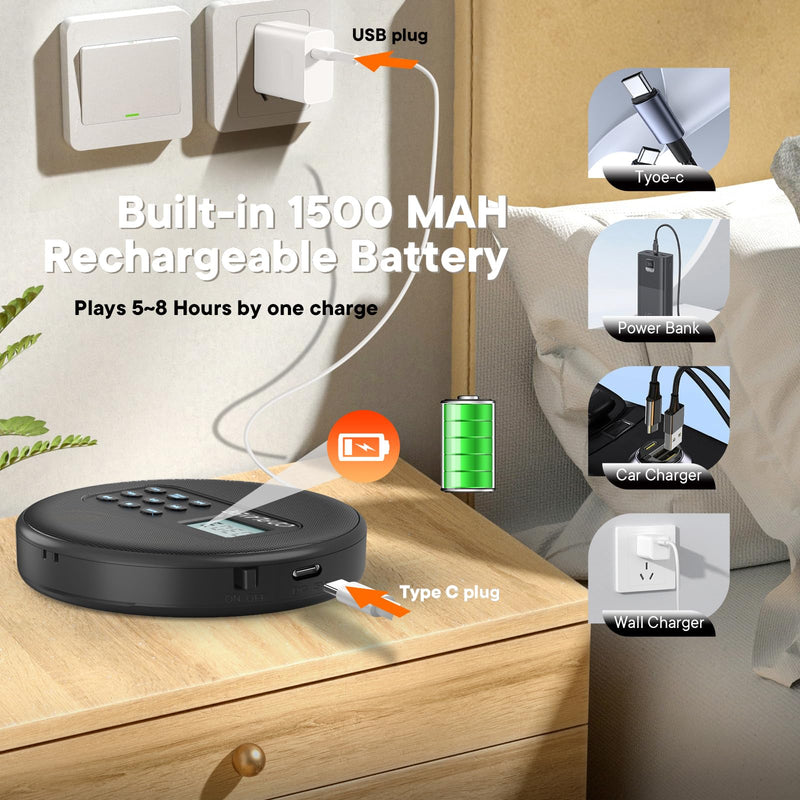 [AUSTRALIA] - KUEPHOM Portable CD Player with Headphones and Built-in Speakers: Rechargeable Discman with Anti-Skip Protection, Small CD/USB/MP3 Player for Personal/Car/Travel/Music/Audiobook Lover/Gift 
