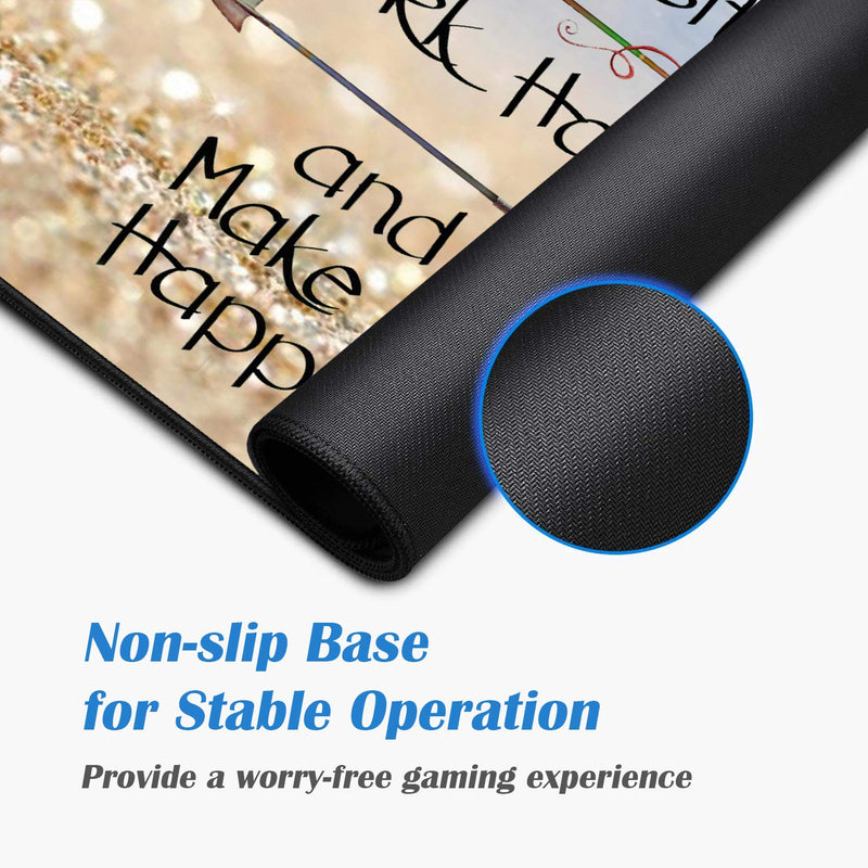 Desk Pad Mat Gaming Mouse Pads with Coasters, 31.5" ×11.8" Large Non-Slip Rubber Base Mousepad with Stitched Edges for Office & Home (Stay Positive Work Hard and Make It Happen Inspirational Quote)
