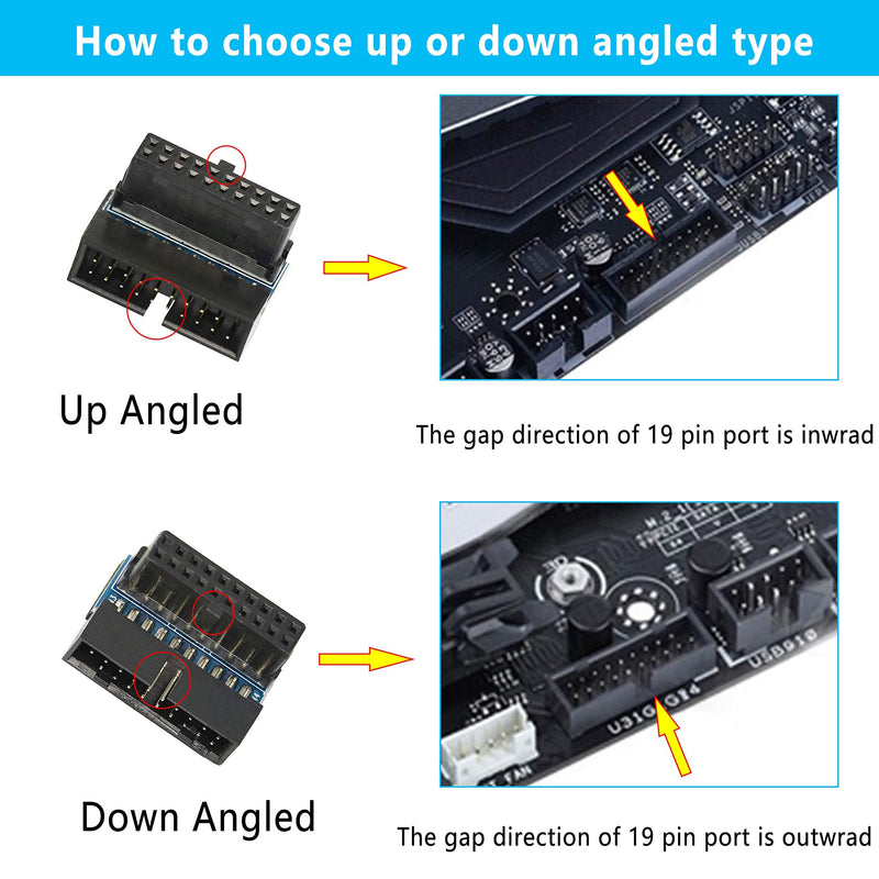 Right Angled USB 3.0 20-pin Male to Female Extension Adapter,Gelrhonr Desktop Motherboard 90 Degree Angled USB 3.0 19-Pin Motherboard Internal Header-Black 2PCS