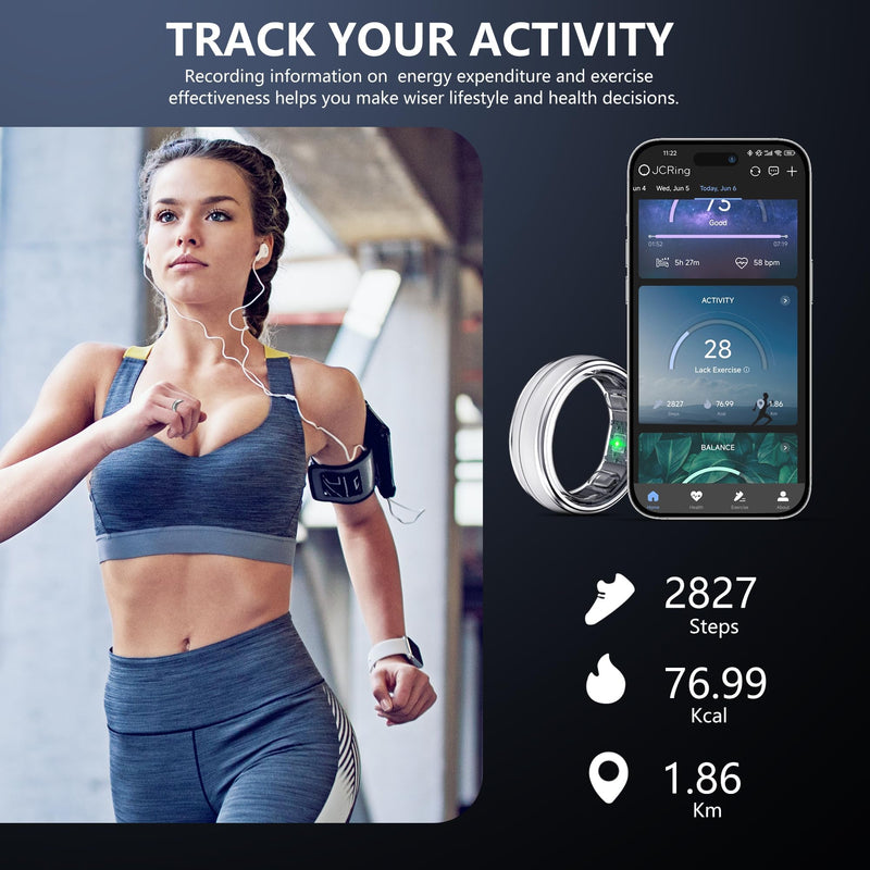 Smart Ring for Women Men, Minimalist Health Ring with Heart Rate, Step Counting, Calories, 5ATM Waterproof Smart Rings for iPhone and Android, No Subscription(Silver 7)