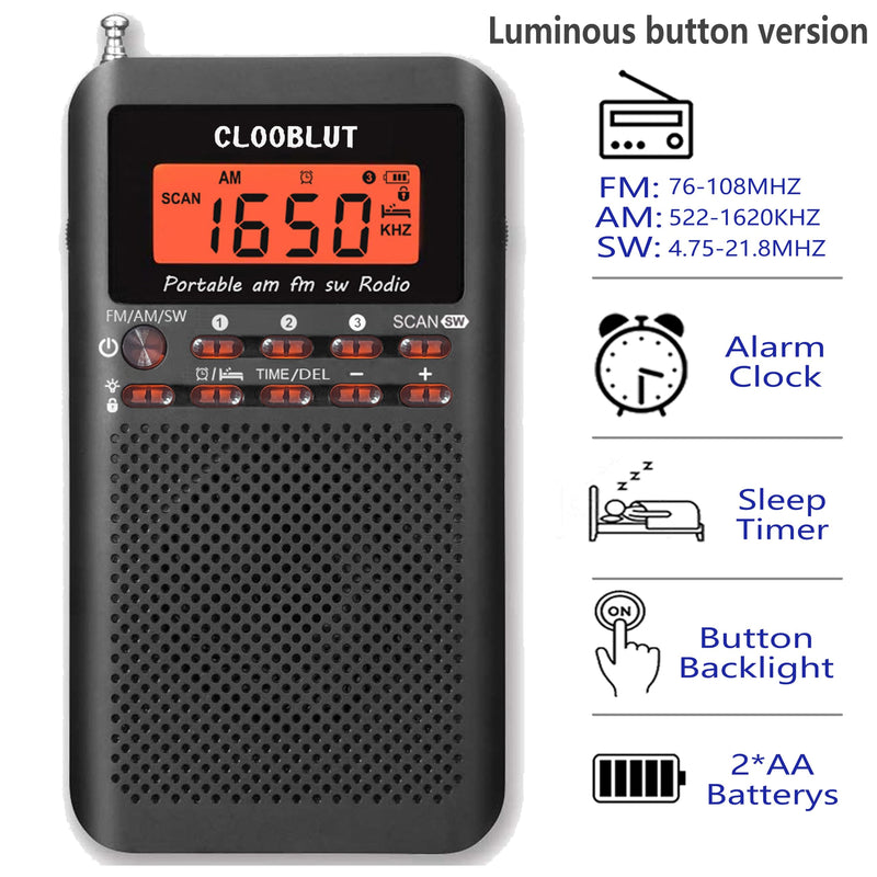 [AUSTRALIA] - RD218 shortwave Radio FM/AM/SW Band Transistor Powered by AA Batteries with Key Backlight LCD Display Digital Alarm Clock Sleep Timer,Best Reception,Best Sound Quality Mini Radio for Running 