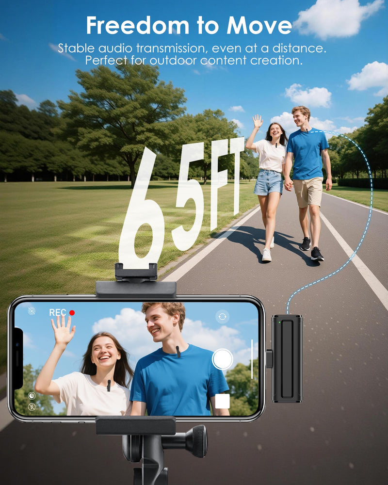 Wireless Mini Microphone for iPhone, iPad, Android, 2 Pack Lavalier Mic with 360° Rotatable Clip, Plug and Play Noise Reduction USB-C Mic for Video Recording YouTube TikTok Podcast Content Creators Black