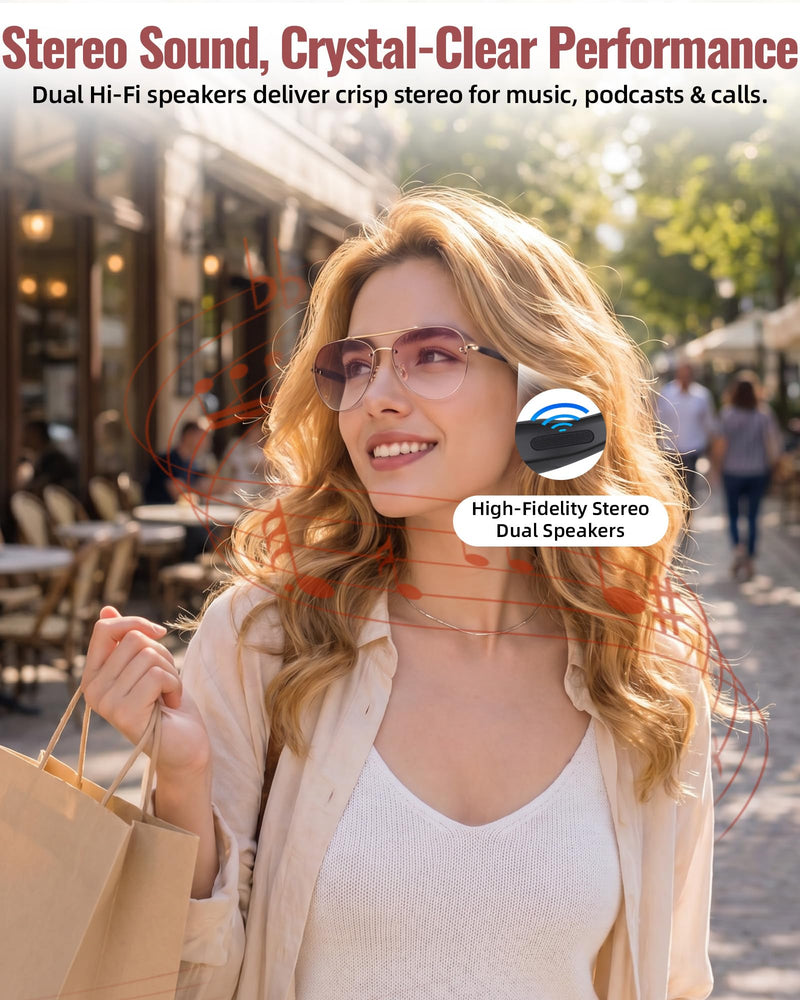 Smart Glasses, Bluetooth Open-Ear Music Calls, Polarized UV400 Sunglasses | Touch Control, Voice Assistant, 145 Languages Real-Time Translation, Sunglasses for Business Meetings, Travel & Daily Use