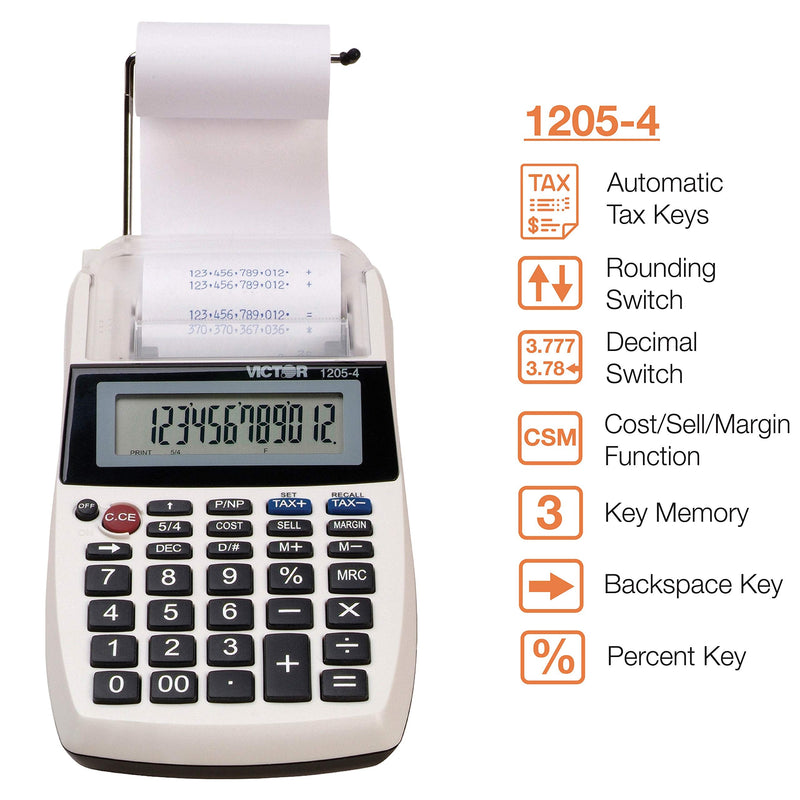 Victor 1205-4 12 Digit Portable Palm/Desktop Commercial Printing Calculator 1.8" x 4" x 8"