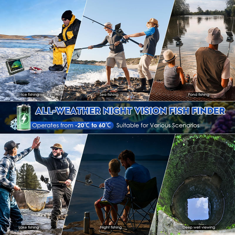 Underwater Fishing Camera, 4.3-inch HD LCD Display, 1000TVL Night Vision, Aluminum Alloy Construction with Battery Power for Ice and Sea Fishing 49.21FT/15M