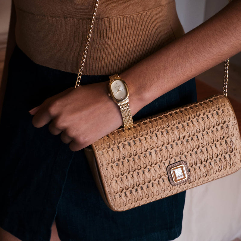 Nine West Women's Nefi Phone Chain Crossbody Small Natural Brandy