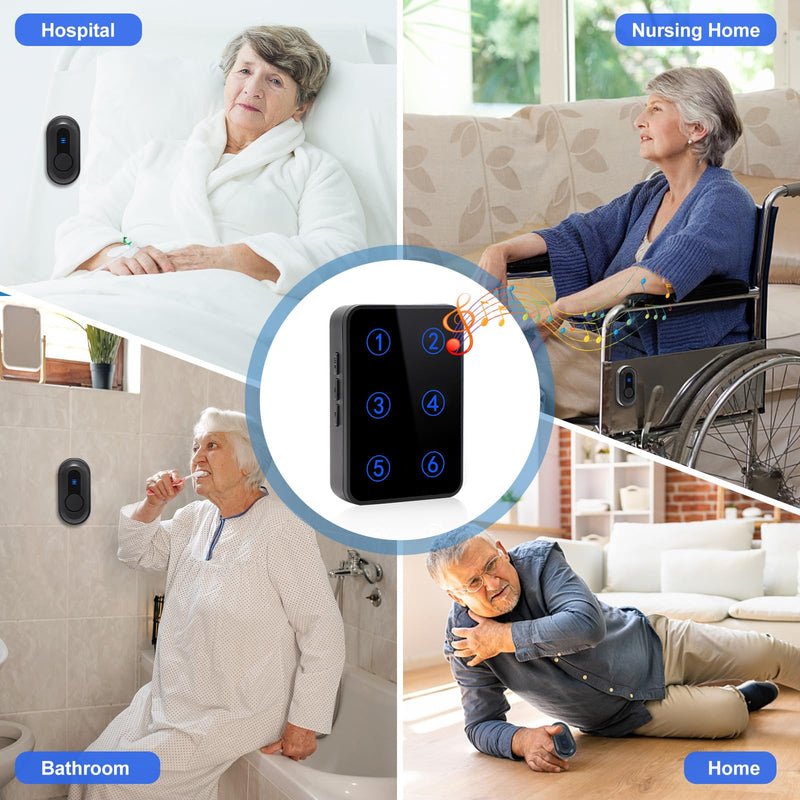 [AUSTRALIA] - Wireless Caregiver Pager Call Button Nurse Call System 500Ft Range with LED Number Display for Elderly/Patient/Disabled at Home/Hospital/Clinic(6 Waterproof Call Button & 1 Receiver) 6 call button + 1 receiver 