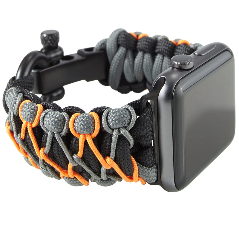 Savior Survival Gear Paracord Watch Band,Compatible with Apple Watch Band 49mm 46mm 45mm 44mm 42mm,iWatch Band Series Ultra 10 9 8 7 6 5 4 3 2 1 SE, Adjustable strap for men ( Black-Gray-Orange,Large) Black- Gray - Orange w/ Black Clasp Large