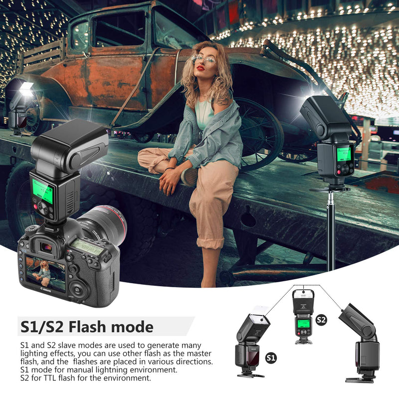 Neewer NW-670 TTL Flash Speedlite with LCD Display for Canon 7D Mark II, 5D Mark II III, IV,1300D, 1200D, 1100D, 750D, 700D, 650D, 600D, 550D, 500D, 100D, 80D, 70D, 60D and Other Canon DSLR Cameras