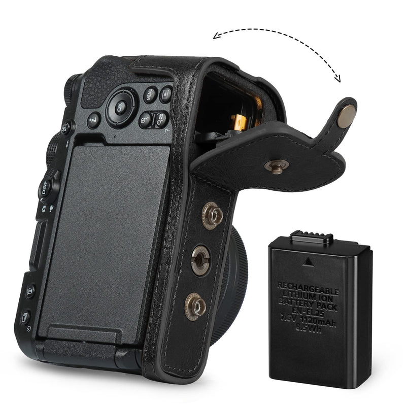 MegaGear Ever Ready Genuine Leather Camera Case Compatible with Nikon Z30 (16-50mm)(Black) Black