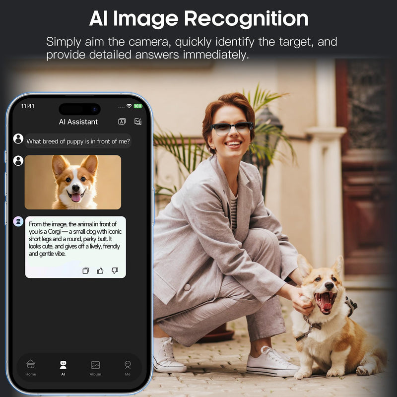 Yowow BIT AI Smart Camera Glasses with HD 8MP Camera, 4K Photos & 1080P Video,Anti-Shake, 12H Music/Bluetooth Calls, Real-time Translation/GPT Object Recognition, IP66 Waterproof, Blue Light Glasses