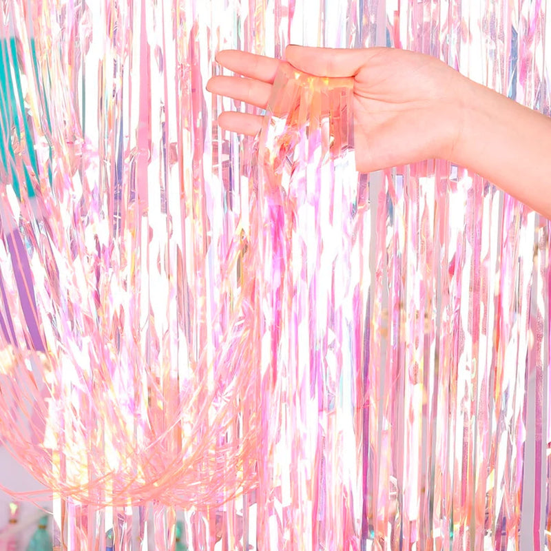 Dazzle Bright 2 Pack Backdrop Curtain, 3FT x 8FT Metallic Tinsel Foil Fringe Curtains Photo Booth Background for Baby Shower Party Birthday Wedding Engagement Bridal Shower (Multicolor) Multicolor
