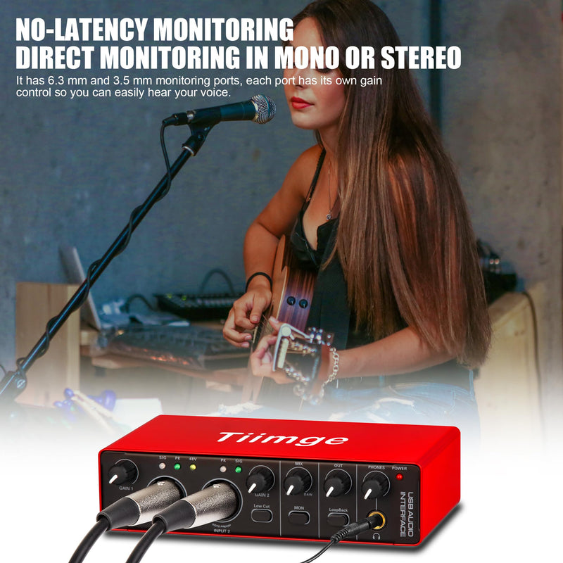 2x2 USB Audio Interface for PC, with 48V Phantom Power, 24Bit/192kHz High-Fidelity, Mic Preamplifier XLR/TSR/TS Ports, Compatible for Guitarist, Vocalist, Podcaster or Producer
