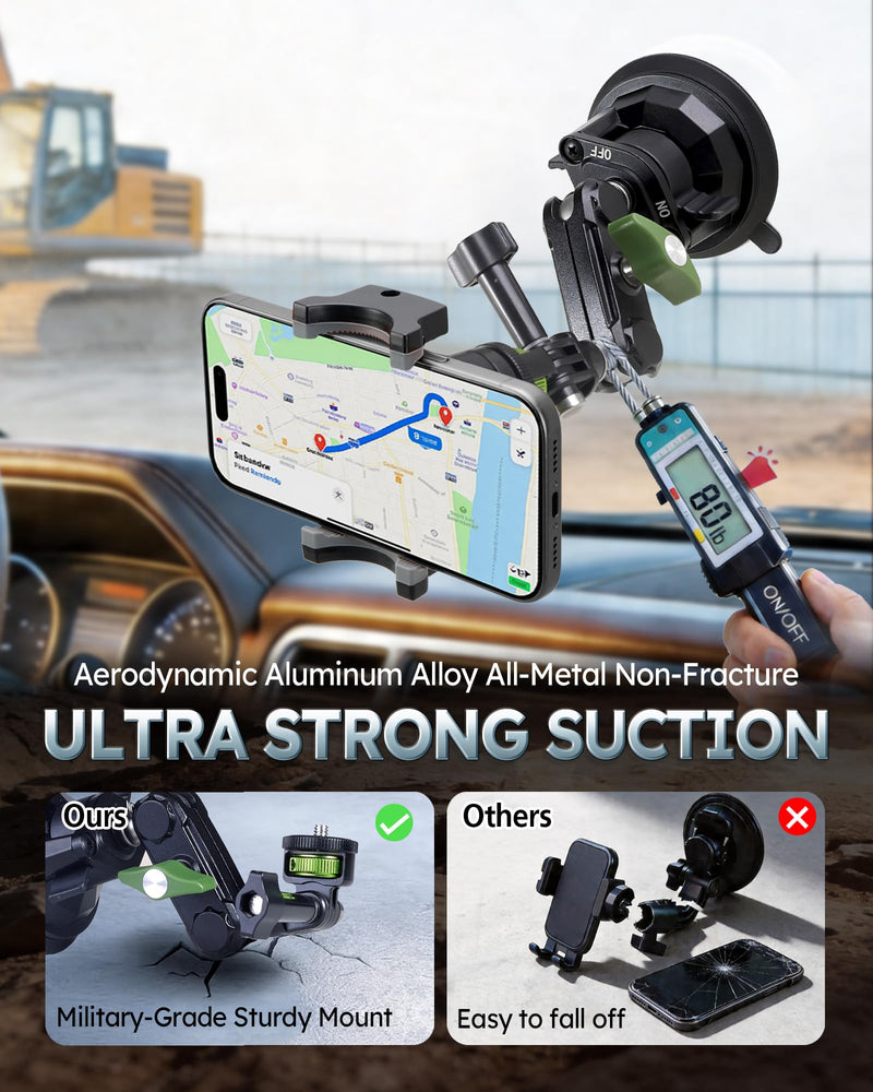 Semi Truck Phone Mount for Drivers, 360° Anti-Shake, Camera Ready | Class 8 Cab Phone and Camera Suction Mount, Ultra-durable Metal, for Kenworth, Peterbilt, Freightliner sprot