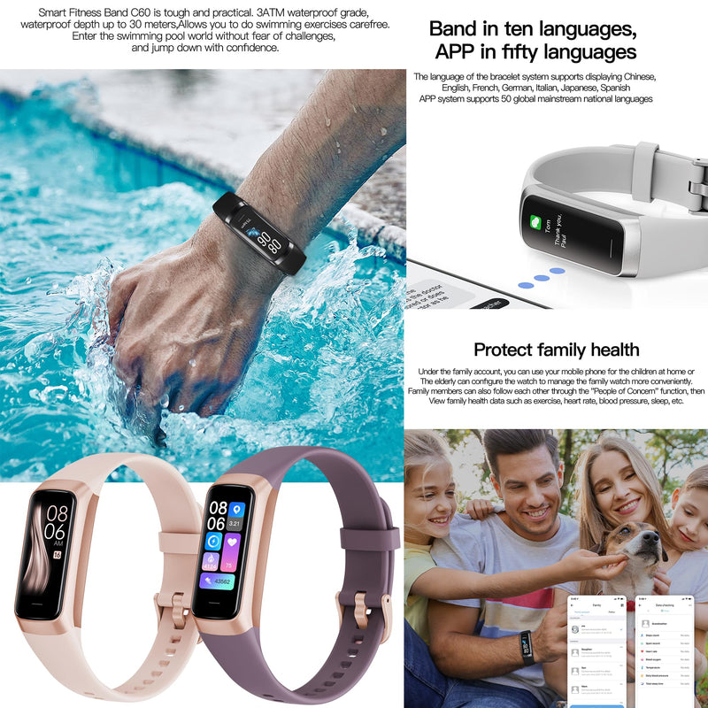 Fitness Tracker, Step Tracker Sport Bracelet Pedometer Calories Women, 1.1" AMOLED Smartwatch 3ATM Waterproof with Blood Pressure/Heart Rate Monitor for Men, Smart Watch for Android/iOS Phones (Pink)