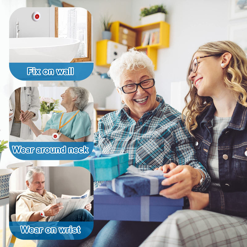 Daytech Wireless Caregiver Pager Call Button Elderly Nurse Alert System for Elderly Monitoring/Seniors with 2 SOS Call Panic Buttons & 2 Watch Pagers, 500+Feet 3 Receivers 2 watches+2 call buttons+3 receivers
