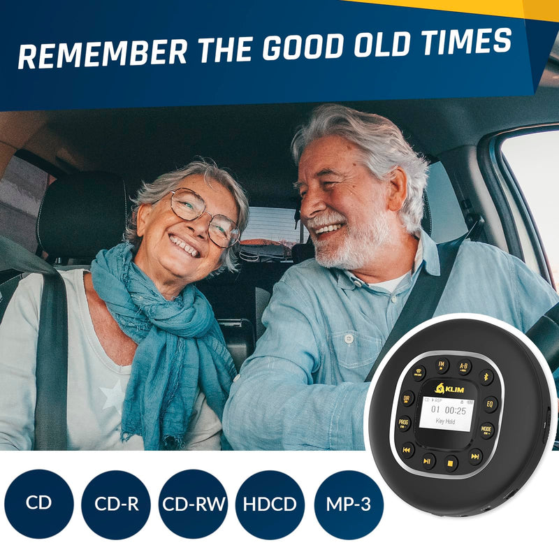 [AUSTRALIA] - KLIM Journey - Portable CD Player Walkman with Long-Lasting Battery - New - with Headphones - Radio FM - Compatible MP3 CD Player Portable - SD Card, FM Transmitter, Bluetooth - Ideal for Cars 